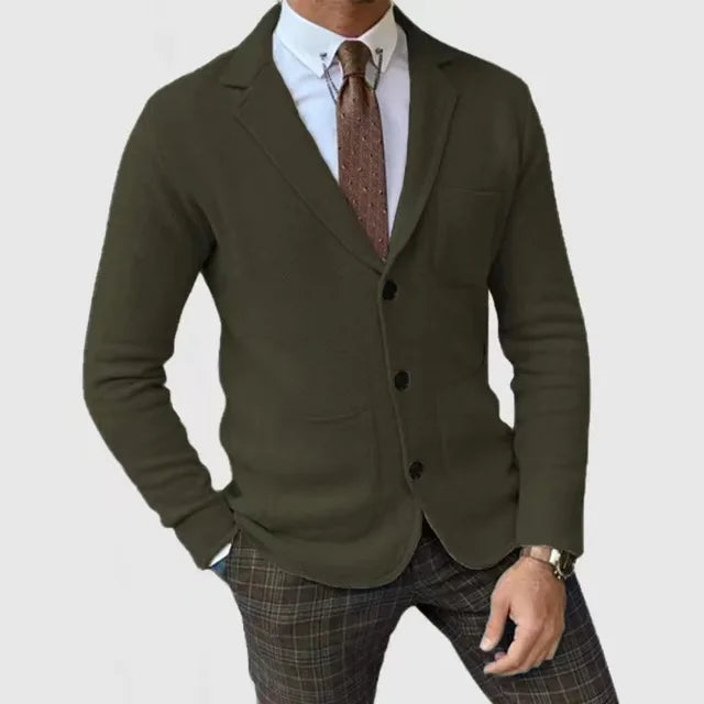 Blazer En Tricot Boutonné Avec Poches Pour Homme | Manches Longues