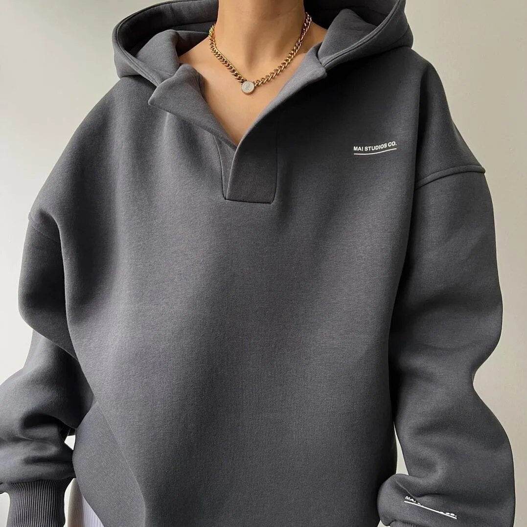 Sweat À Capuche Décontracté À Col En V Et Épaules Tombantes Pour Femme | Hiver