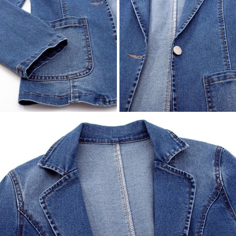 Blazer Classique En Jean À Un Bouton Pour Femme | Manches Longues