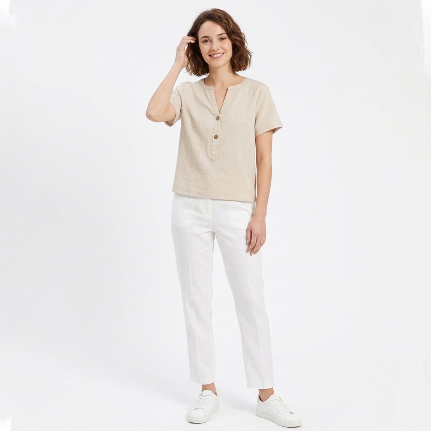 Chemisier femme col V élégant coton printemps