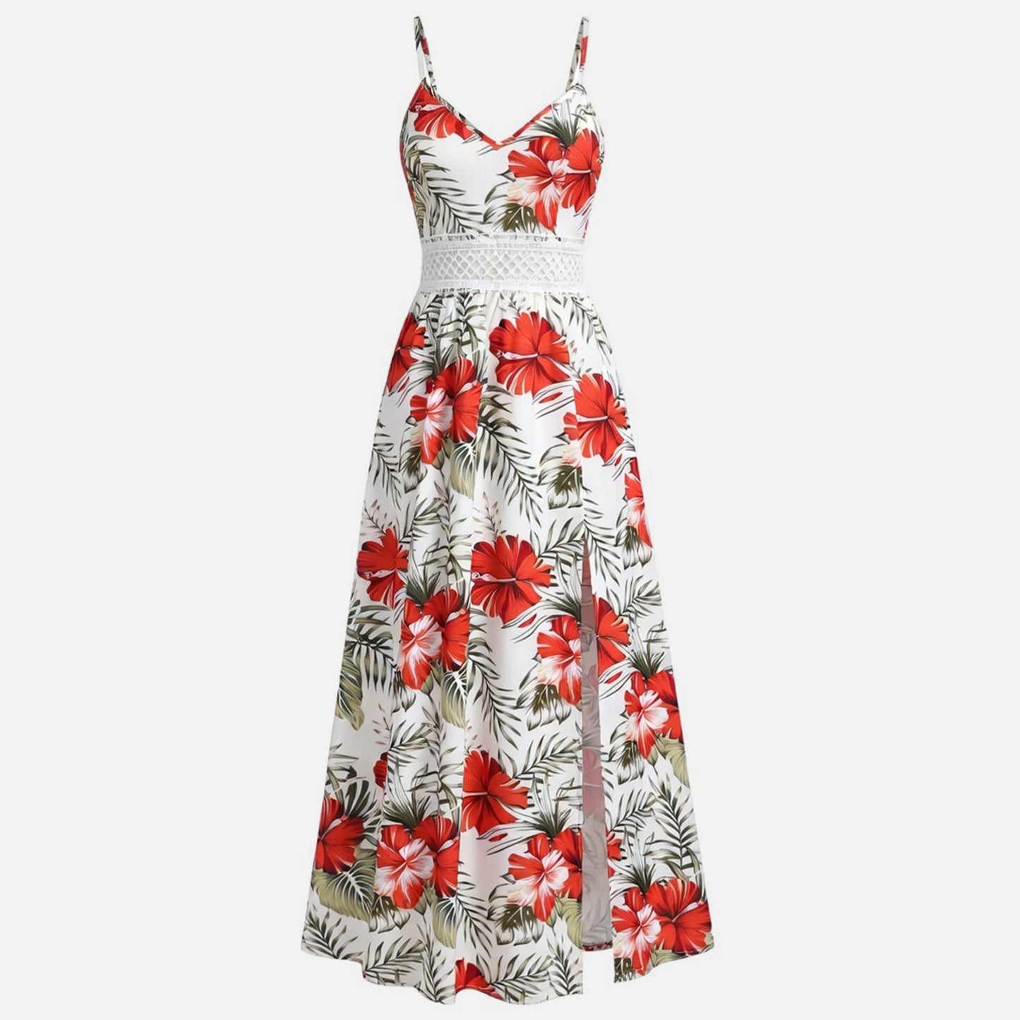 Robe longue femme coton été robe fleurie bretelles fines robe fendue élégante