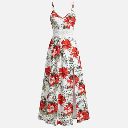 Robe longue femme coton été robe fleurie bretelles fines robe fendue élégante