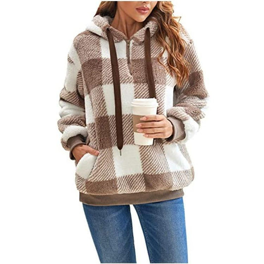Pull À Carreaux Décontracté À Capuche Pour Femme | Hiver