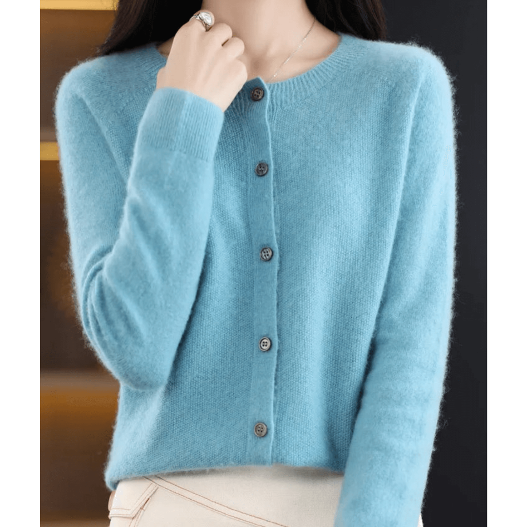 Cardigan En Cachemire À Boutons Et Manches Longues Pour Femme | Col Rond