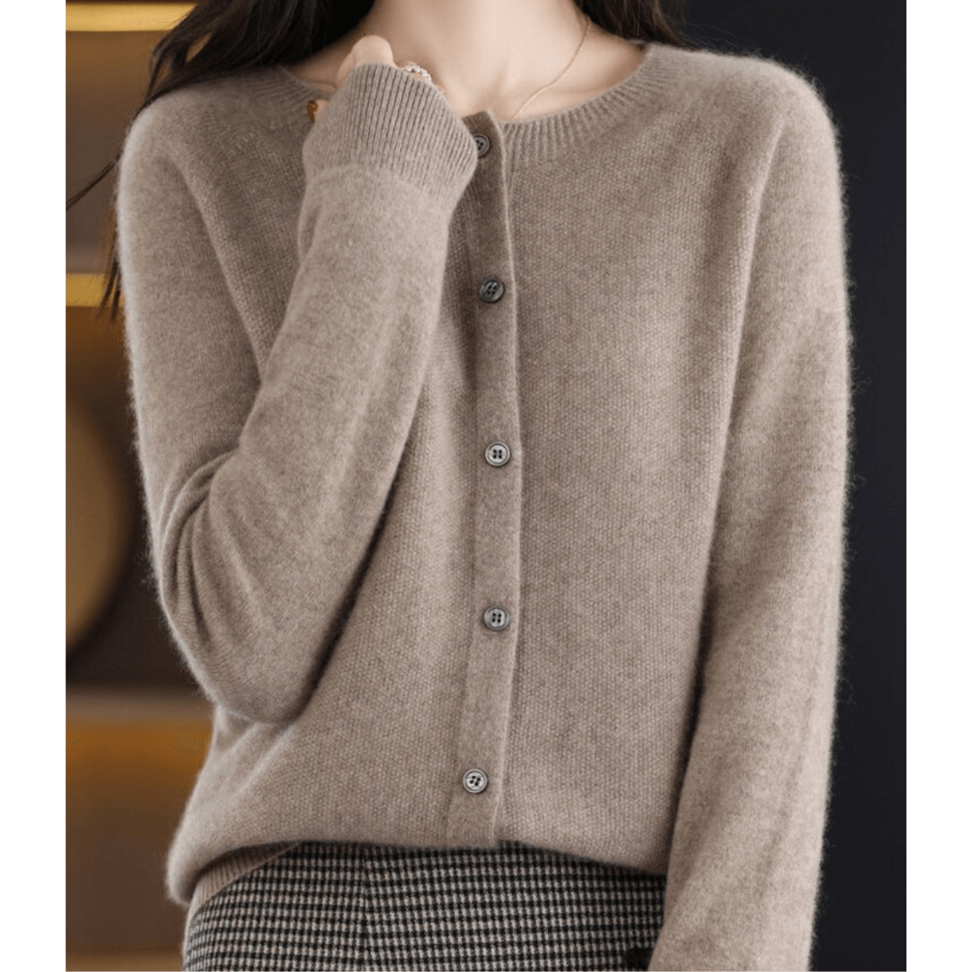 Cardigan En Cachemire À Boutons Et Manches Longues Pour Femme | Col Rond