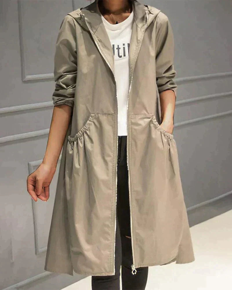 Veste De Pluie Longue Zippée Pour Femme | Capuche