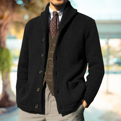 Cardigan Boutonné D'hiver Uni Pour Homme Avec Poche | Manches Longues