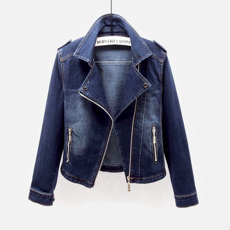 Veste Moto En Denim Tendance Pour Femmes | Col Revers
