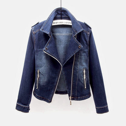 Veste Moto En Denim Tendance Pour Femmes | Col Revers