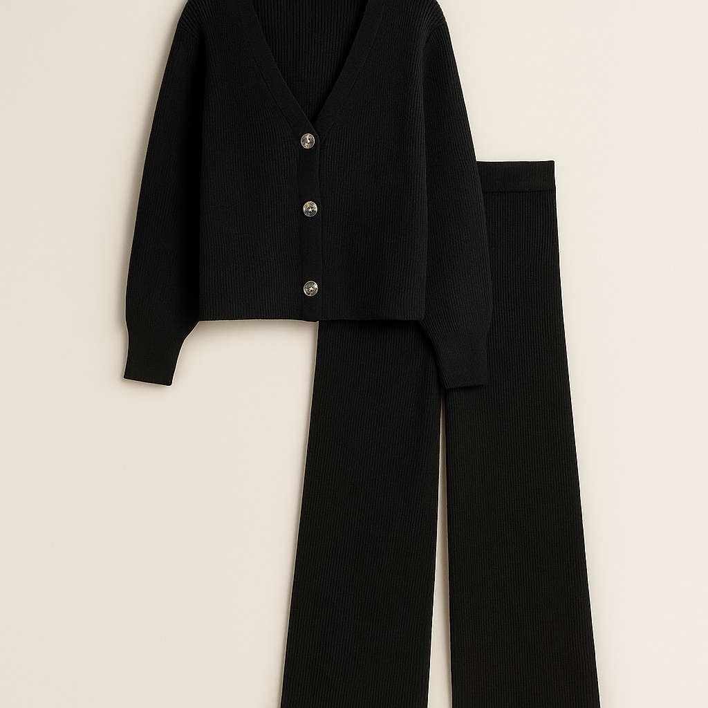 Ensemble d’hiver pour femme cardigan et pantalon | Col en V