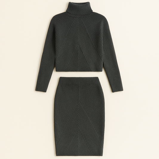 Pull Et Jupe En Maille Côtelée | Col Montant