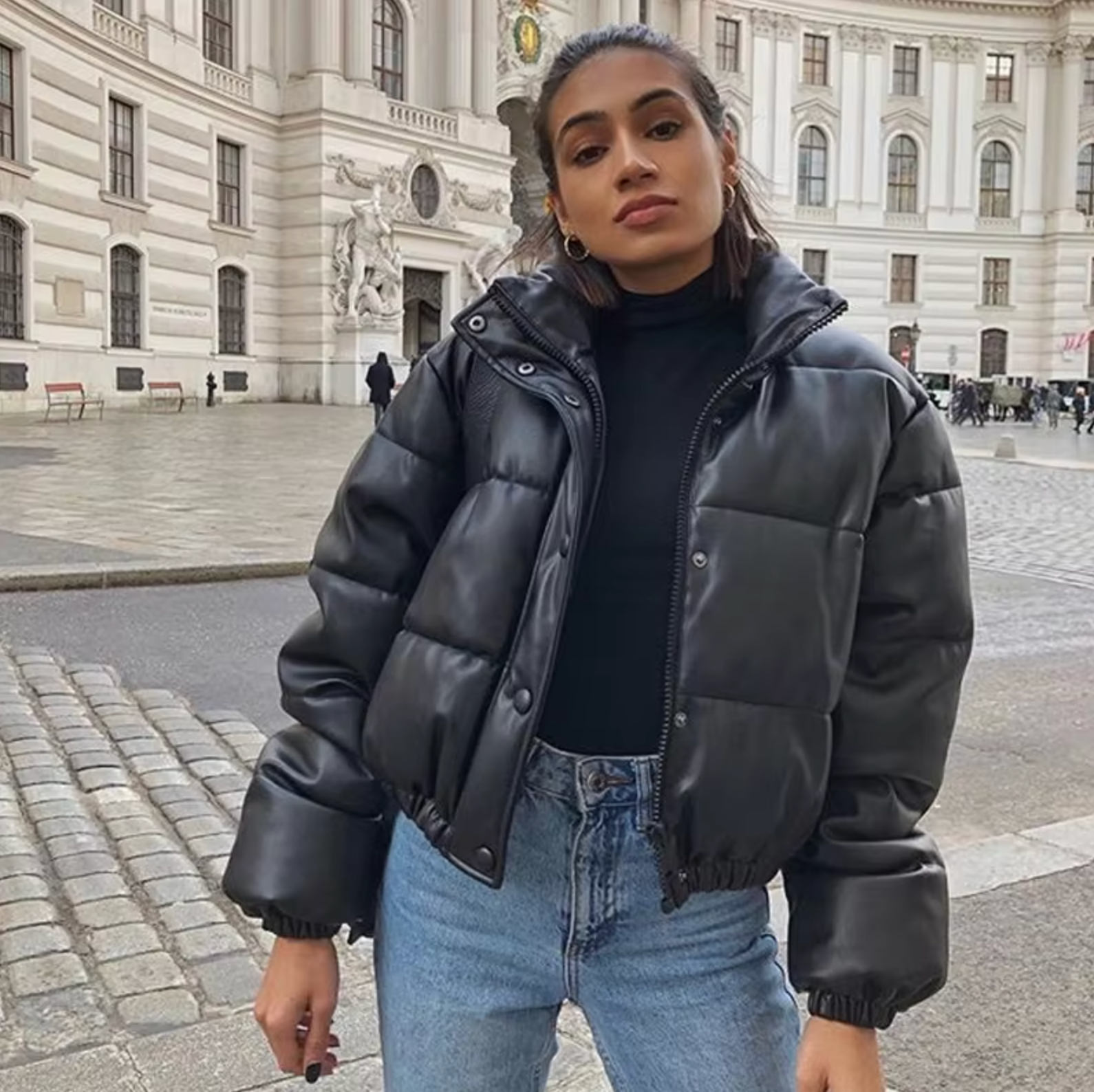 Veste Doudoune Courte En Cuir Pour Femme | Hiver