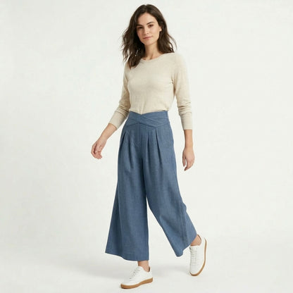Pantalon femme lin printemps été pantalon large femme taille haute