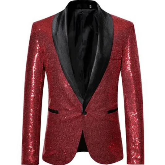 Blazer À Paillettes Pour Homme Avec Revers Noir | Brillant
