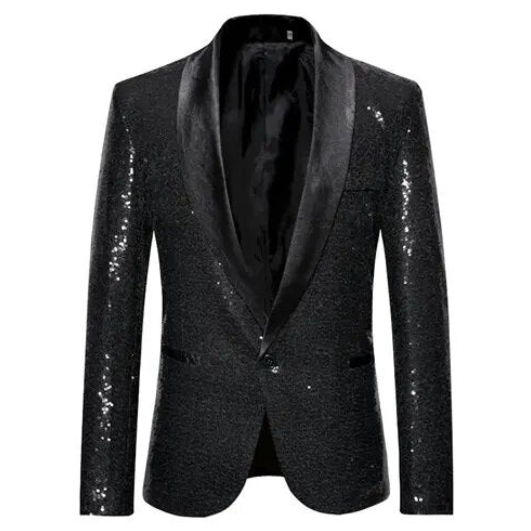 Blazer À Paillettes Pour Homme Avec Revers Noir | Brillant