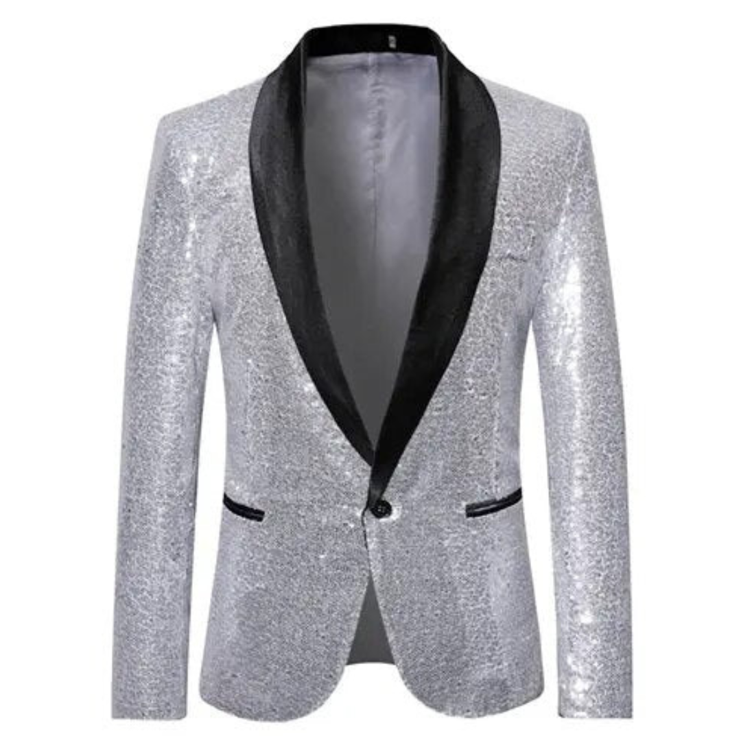 Blazer À Paillettes Pour Homme Avec Revers Noir | Brillant
