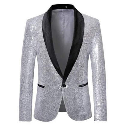 Blazer À Paillettes Pour Homme Avec Revers Noir | Brillant