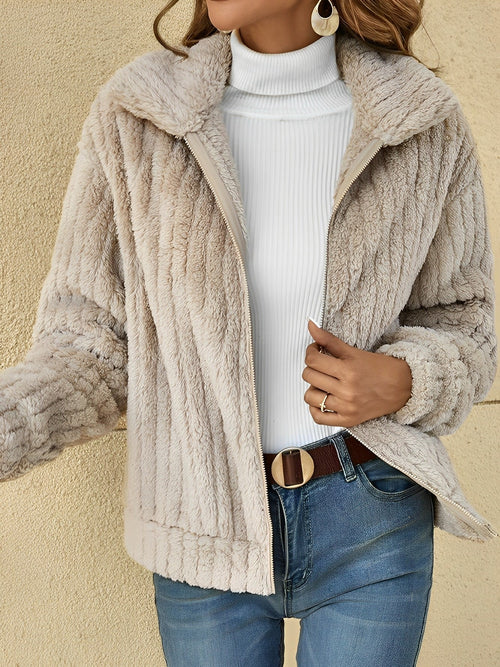 Veste Teddy À Col Montant Pour Femme | Décontractée