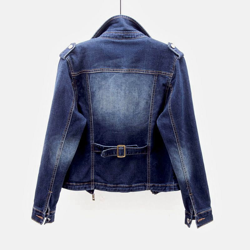 Veste Moto En Denim Tendance Pour Femmes | Col Revers