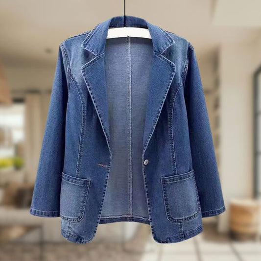 Blazer Classique En Jean À Un Bouton Pour Femme | Manches Longues