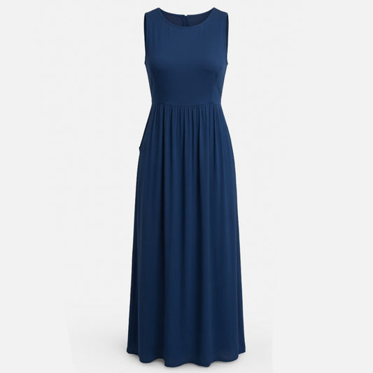 Robe femme coton été robe longue sans manches style vacances