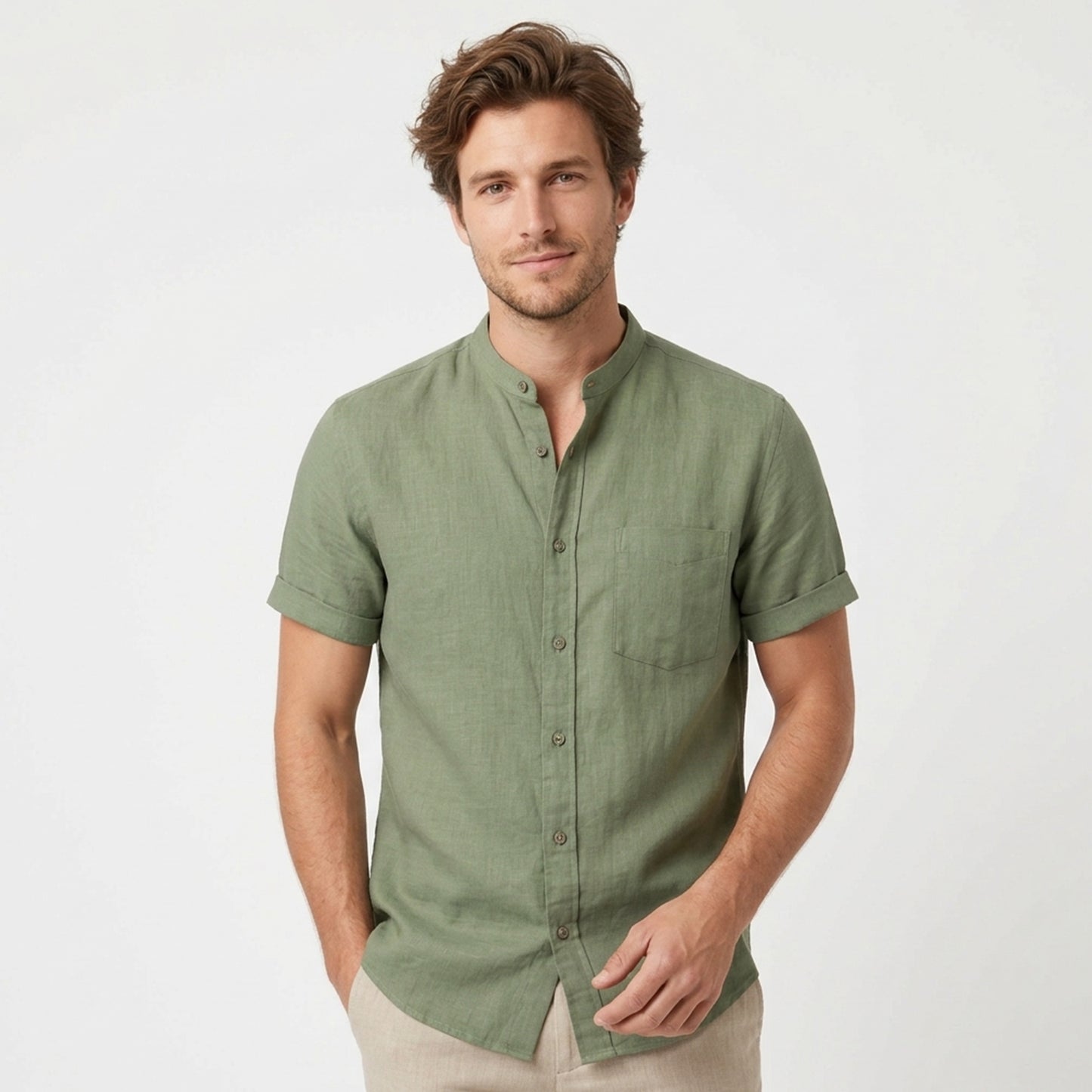 Chemise homme coton été manches courtes chemise plage casual élégante