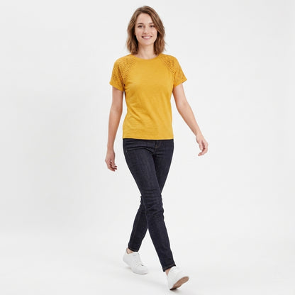 T-shirt femme coton manches dentelle printemps été haut décontracté femme