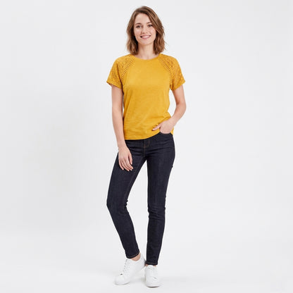 T-shirt femme coton manches dentelle printemps été haut décontracté femme