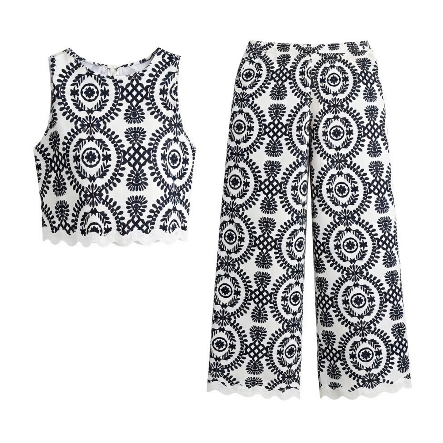 Ensemble femme coton 2 pièces été top sans manches pantalon fluide élégant