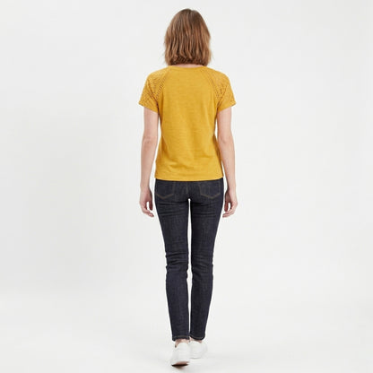 T-shirt femme coton manches dentelle printemps été haut décontracté femme
