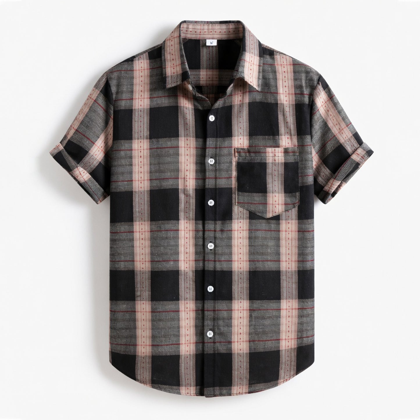 Chemise homme coton col rabattu à carreaux décontractée