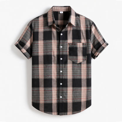 Chemise homme coton col rabattu à carreaux décontractée