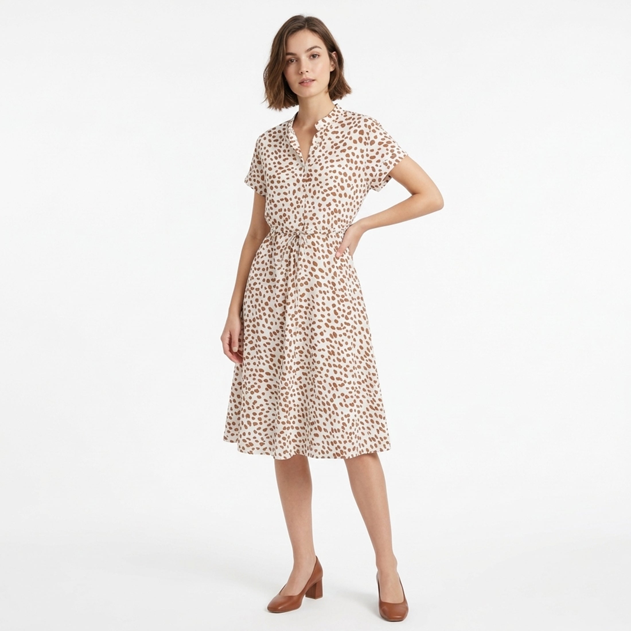 Robe chemise femme coton élégante bouton décoratif printemps-été