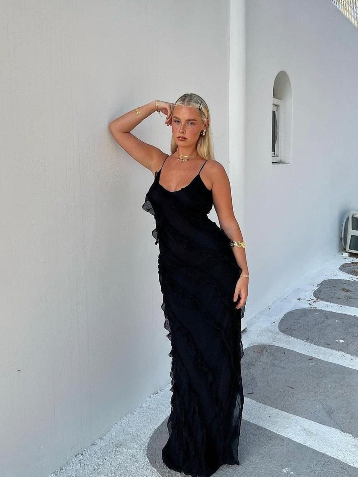 Senna | Robe Sans Manches À Volants Pour Femmes | Maxi