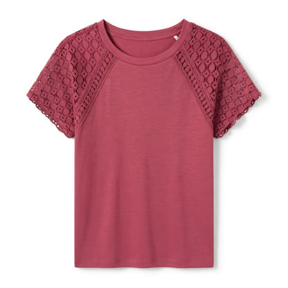 T-shirt femme coton manches dentelle printemps été haut décontracté femme