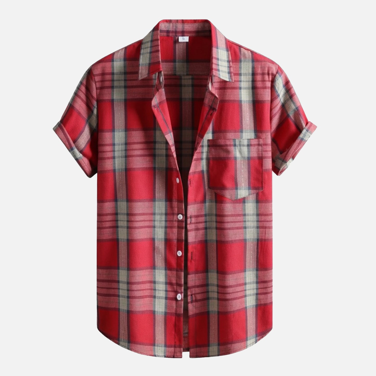 Chemise homme coton col rabattu à carreaux décontractée