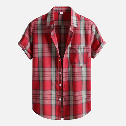 Chemise homme coton col rabattu à carreaux décontractée