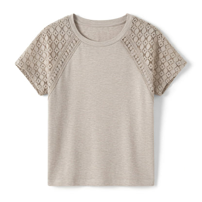 T-shirt femme coton manches dentelle printemps été haut décontracté femme