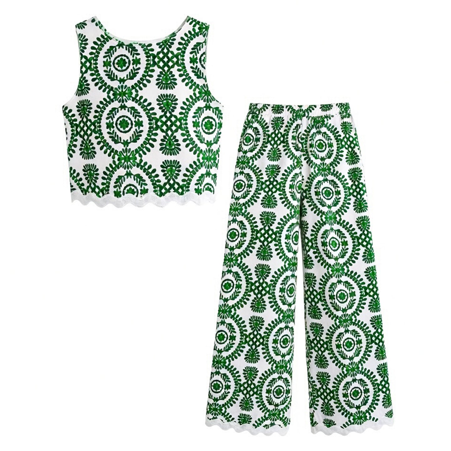 Ensemble femme coton 2 pièces été top sans manches pantalon fluide élégant