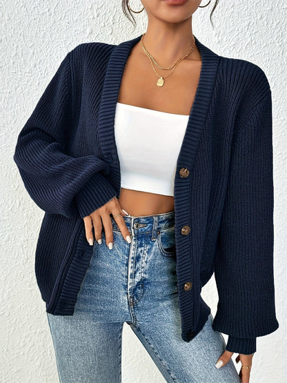 Cardigan uni pour femme en tricot avec manches longues | Hiver