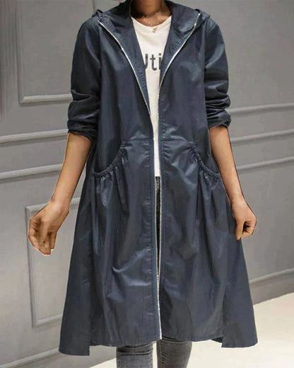 Veste De Pluie Longue Zippée Pour Femme | Capuche