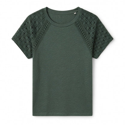 T-shirt femme coton manches dentelle printemps été haut décontracté femme