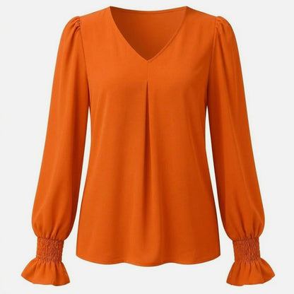Chemisier femme chiffon manches longues été blouse femme col V ample
