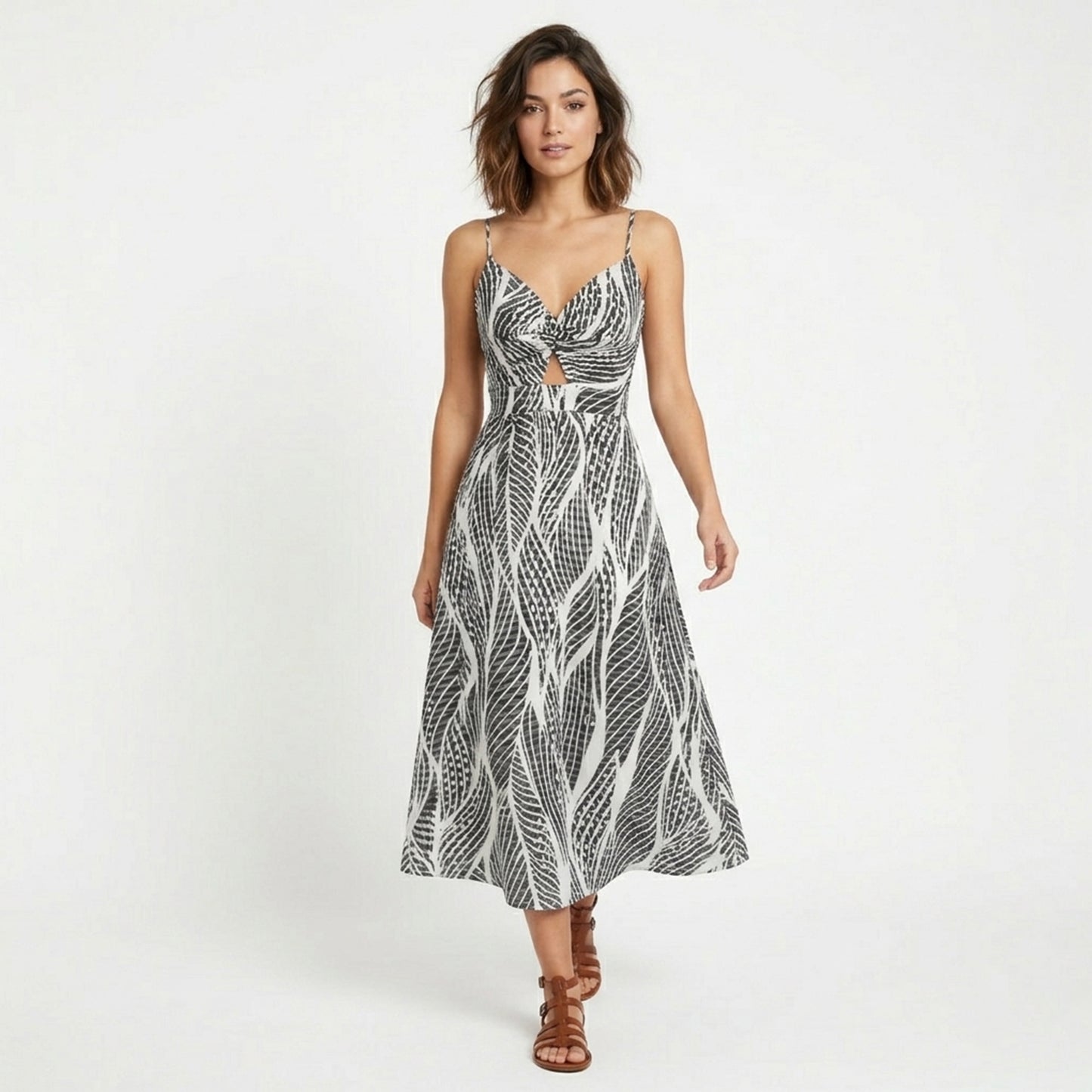 Robe longue femme en coton col V été robe de plage vacances