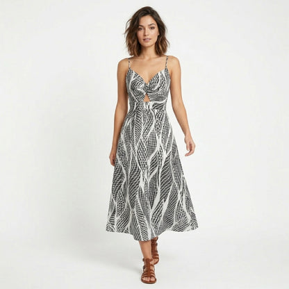 Robe longue femme en coton col V été robe de plage vacances