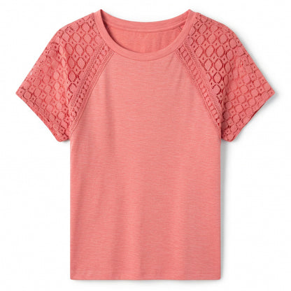 T-shirt femme coton manches dentelle printemps été haut décontracté femme