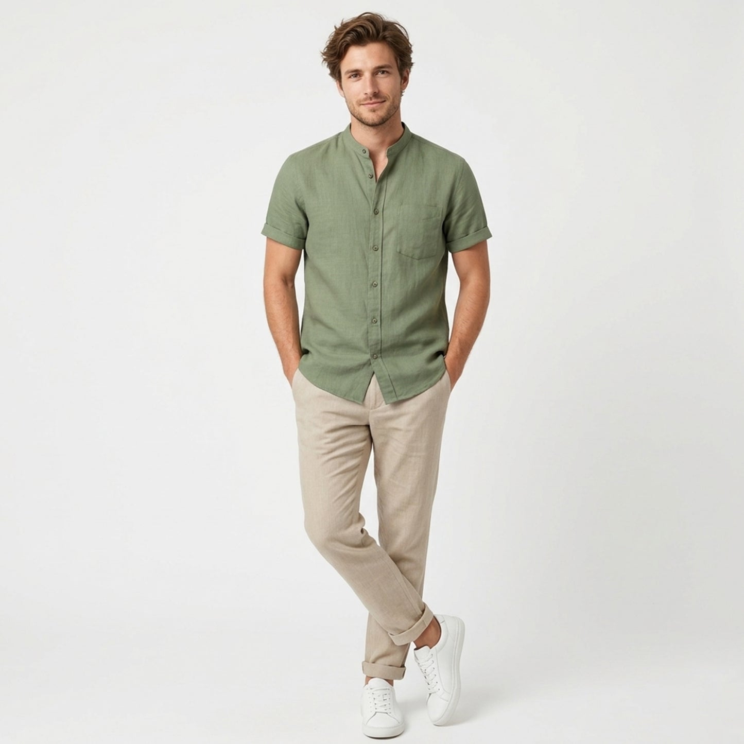 Chemise homme coton été manches courtes chemise plage casual élégante