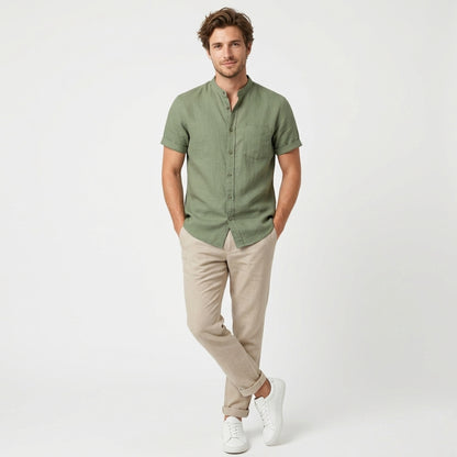 Chemise homme coton été manches courtes chemise plage casual élégante