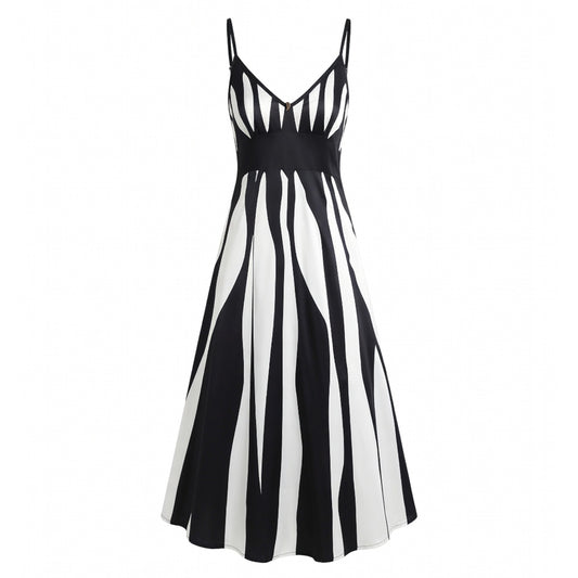 Robe femme en coton col V à fines bretelles pour le printemps