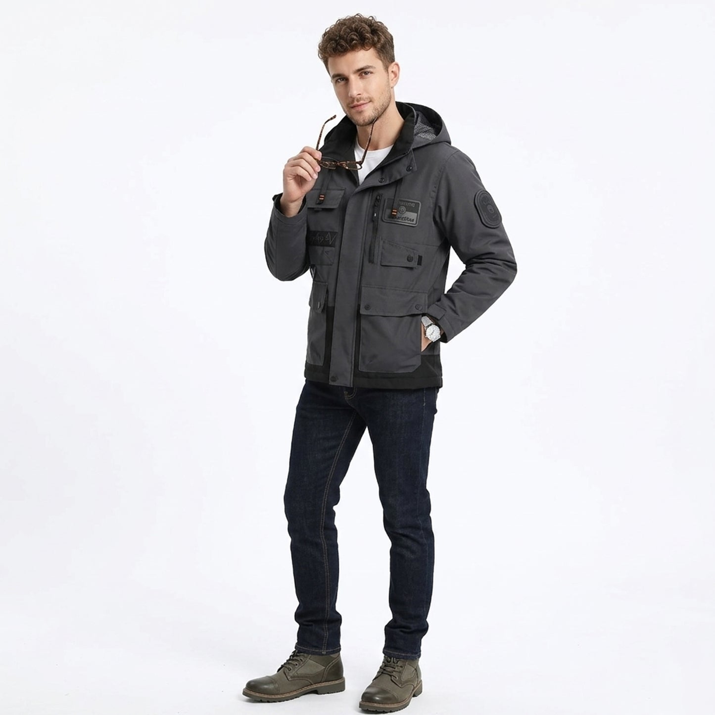 Veste homme polyester printemps automne blouson homme capuche zippé outdoor